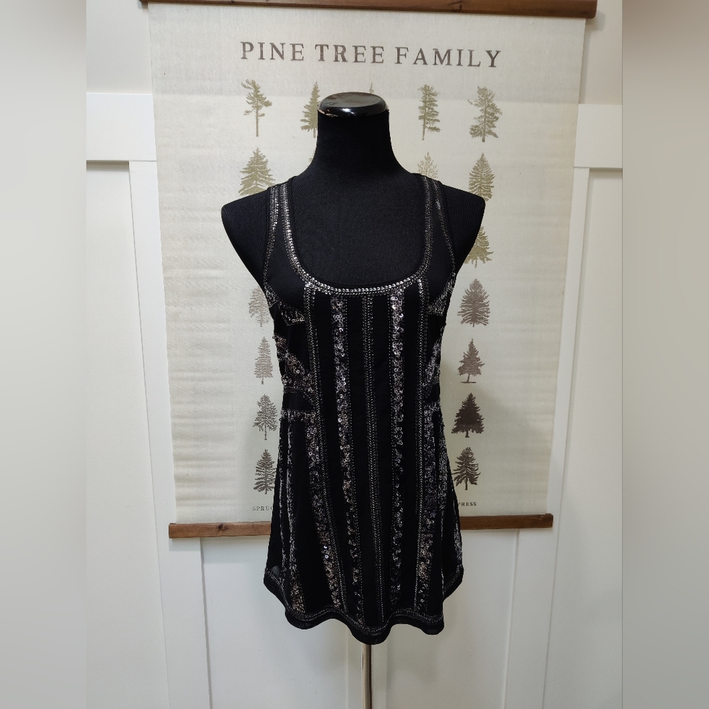 Express Black Sequin Geometric Tank Top Racerback Party Blouse - Size Small